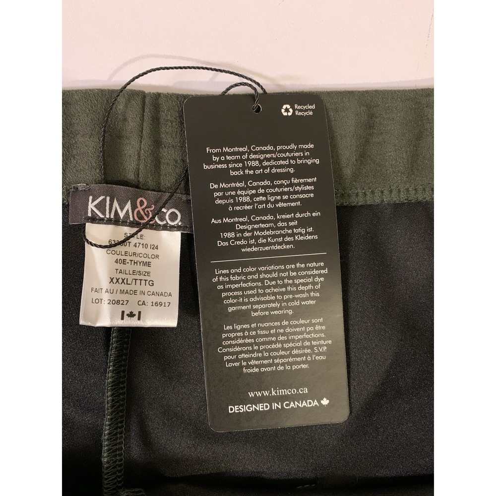Kim & Co. Faux Suede Pants 3XL Thyme Hunter Forest Green Made In Canada - Picture 4 of 7